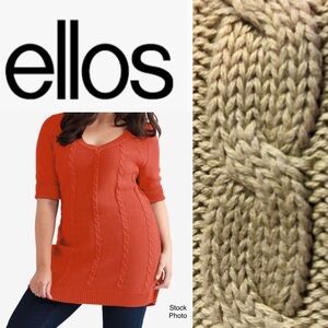 NWT Ellos V-neck Cable Knit Long Sweater Elbow Length Sleeves Tan/Beige (3X)